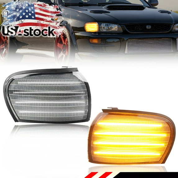 2PCS Clear Lens Front Corner Light Parking Light Turn Signal Light Turn Warning Light Side Marker Light With Amber LED For 1995 1996 1997 1998 1999 2000 2001 SUBARU IMPREZA MODELS ONLY