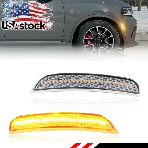 2PCS Clear Lens Front Corner Side Marker Light Fender Light Turn Signal Light Turn Warning Light Parking Light  With Amber LED For 2021 2022 2023 2024 2025 Dodge Durango
