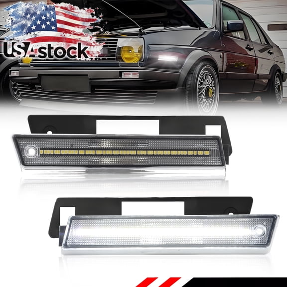 2PCS Clear Lens Front Corner Side Marker Light Fender Light Turn Signal Light Turn Warning Light Parking Light with White LED For 1984-1992 Volkswagen Golf GTi Volkswagen Jetta Mk2 A2