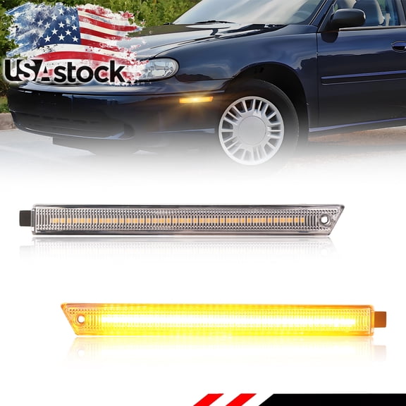 2PCS Clear Lens Front Corner Side Marker Light Turn Signal Light Fender Light  Reflector Light With Amber LED For 1997-2003 Chevy Malibu 1997-1999 Oldsmobile Cutlass 2004-2005 Chevy Classic