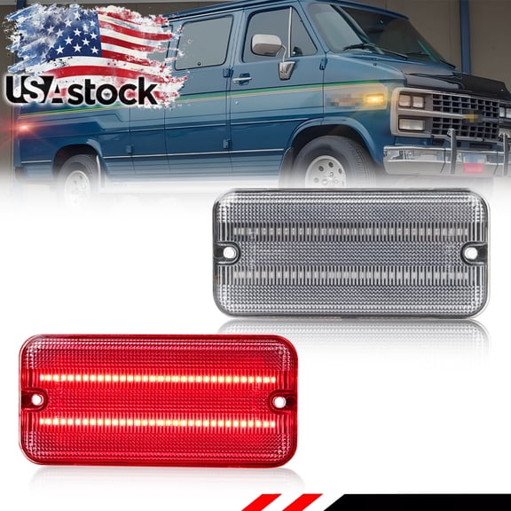 2PCS Clear Lens Front/Rear Side Marker Light Fender Light Turn Signal Light Turn Warning Light with Red LED For 1985-1995 Chevrolet C10/20/30 G10 G20 G30 P20 P30 GMC G1500 G2500 G3500 P2500 P3500