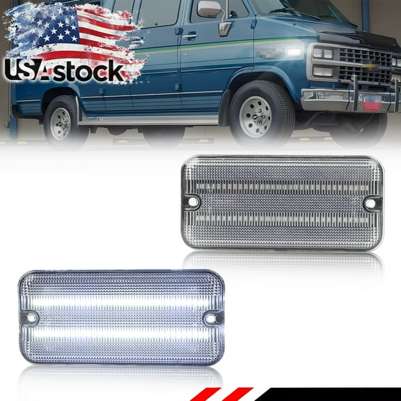 2PCS Clear Lens Front/Rear Side Marker Light Fender Light Turn Signal Light Turn Warning Light with White LED For 1985-1995 Chevrolet C10/20/30 G10 G20 G30 P20 P30 GMC G1500 G2500 G3500 P2500 P3500