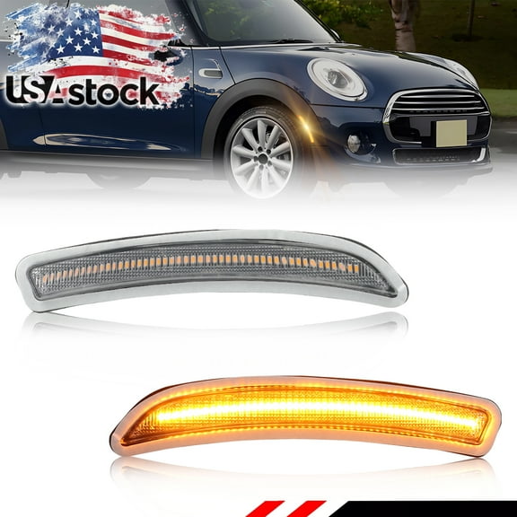 2PCS Clear Lens Front Or Rear Side Marker Light Turn Signal Light Turn Warning Light Fender Light Reflector Light with Amber Full LED For 2014 2015 2016 2017 2018 2019 Gen3 MINI Cooper F55 F56 F57