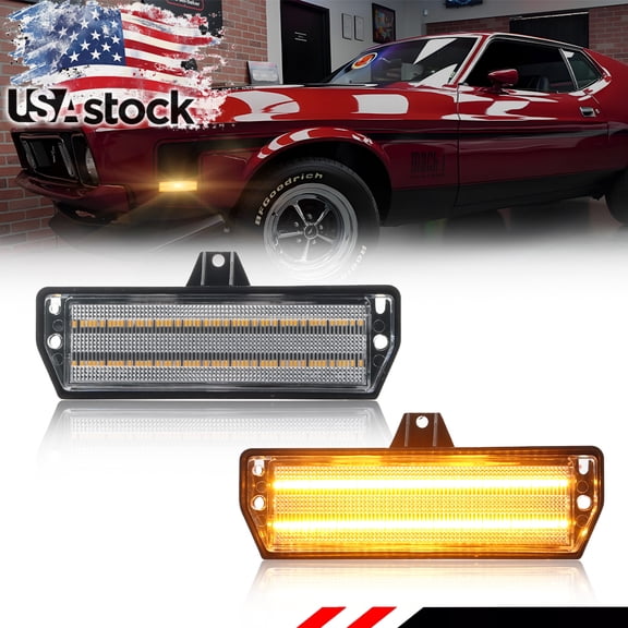 2PCS Clear Lens Front Side Marker Light Fender Light Turn Signal Light Turn Warning Light with Amber LED For 1971 1972 1973 Ford Mustang Auto Assemblies