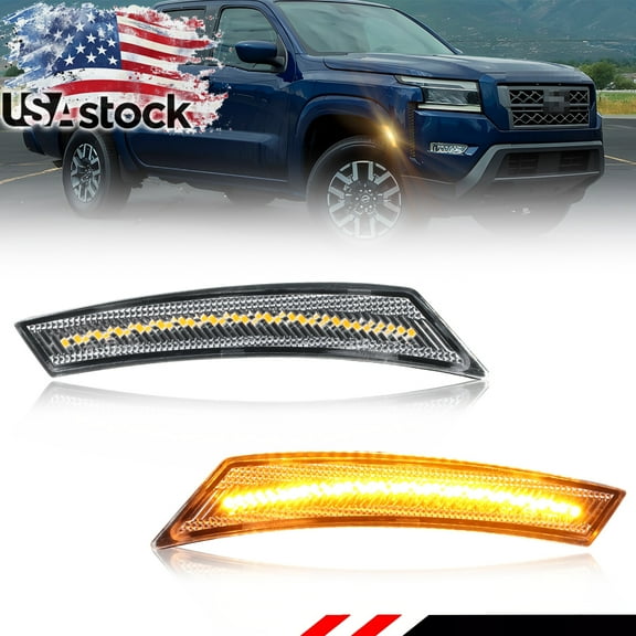2PCS Clear Lens Front Side Marker Light Fender Light Turn Signal Light Turn Warning Light with Amber LED For  2022 2023 2024  3rd Gen Nissan Frontier (D41)