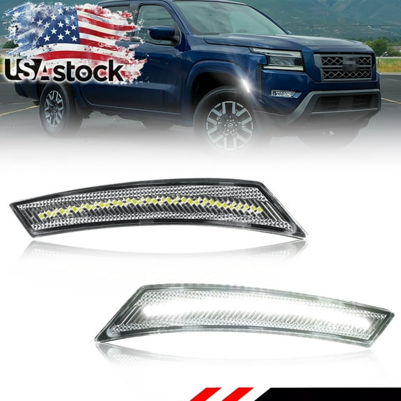 2PCS Clear Lens Front Side Marker Light Fender Light Turn Signal Light Turn Warning Light with White LED For  2022 2023 2024  3rd Gen Nissan Frontier (D41)