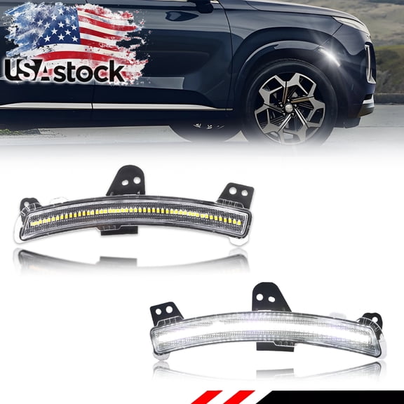 2PCS Clear Lens Front Side Marker Light Fender Light Turn Signal Light Turn Warning Light with White LED For 2020 2021 2022 Hyundai Palisade