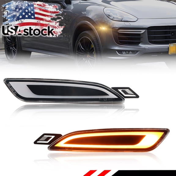 2PCS Clear Lens Front Side Marker Light Turn Signal Light Turn Warning Light Fender Light Reflector Light with Amber Full LED For 2015 2016 2017 2018 Porsche Cayenne