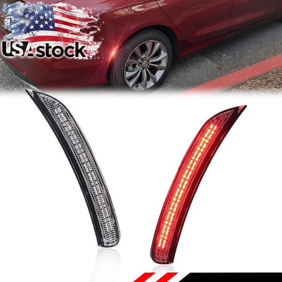 2PCS Clear Lens Rear Side Marker Light Turn Signal Light Turn Warning Light Fender Light Reflectors Lights with Red Full LED For 2015 2016 2017 Chrysler 200