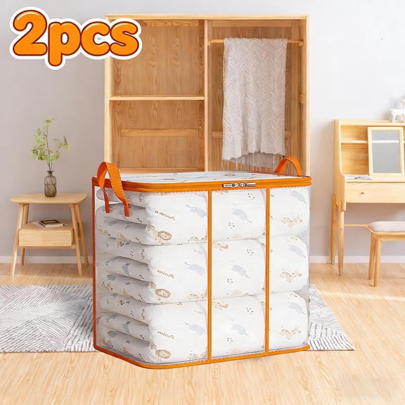 2PCS Clear PVC Quilt Storage Bag, 37L Waterproof Organizer with Zipper & Handles for Clothes, Bedding & Moving