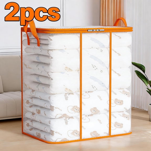 2PCS Clear PVC Quilt Storage Bag, Large Capacity 250L Waterproof Organizer with Zipper & Handles for Clothes, Bedding & Moving