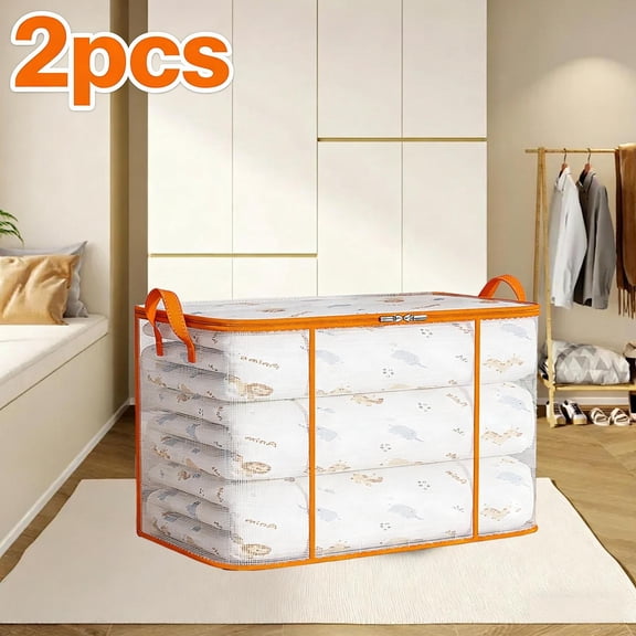 2PCS Clear PVC Quilt Storage Bag, Large Capacity 84L Waterproof Organizer with Zipper & Handles for Clothes, Bedding & Moving