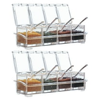 2PCS Clear Seasoning Containers, 4 Compartments Seasoning Box, Spice Rack with Covers and Spoons for Spice Seasoning Organizer