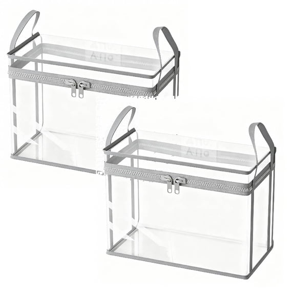 2PCS Clear Storage Bags, Plastic Storage Bags Clear Small Zippered Organizers Foldable Closet Bed Sheet Organizer Cube with Zipper Handles for Book Clothes Yarn,15x9.5x12.6in (Grey)