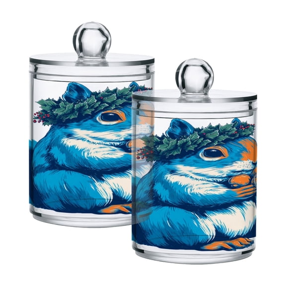 2PCS Clear Storage Jars Cotton Swabs Cans Translucent Plasticental Floss Cans Cotton Pads Cans Bathroom Canisters Cute Blue Squirrel