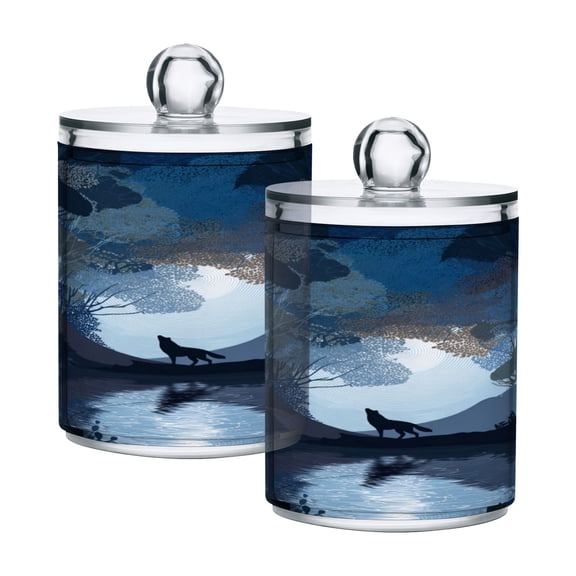 2PCS Clear Storage Jars Cotton Swabs Cans Translucent Plasticental Floss Cans Cotton Pads Cans Bathroom Canisters Flat Vector Animal Silhouette