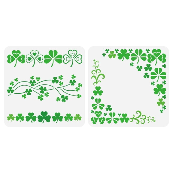 2PCS Clover Stencil for Painting 11.8x11.8 inch Reusable Three Leaf Clover Drawing Template Large Border Corners Stencil for Painting
