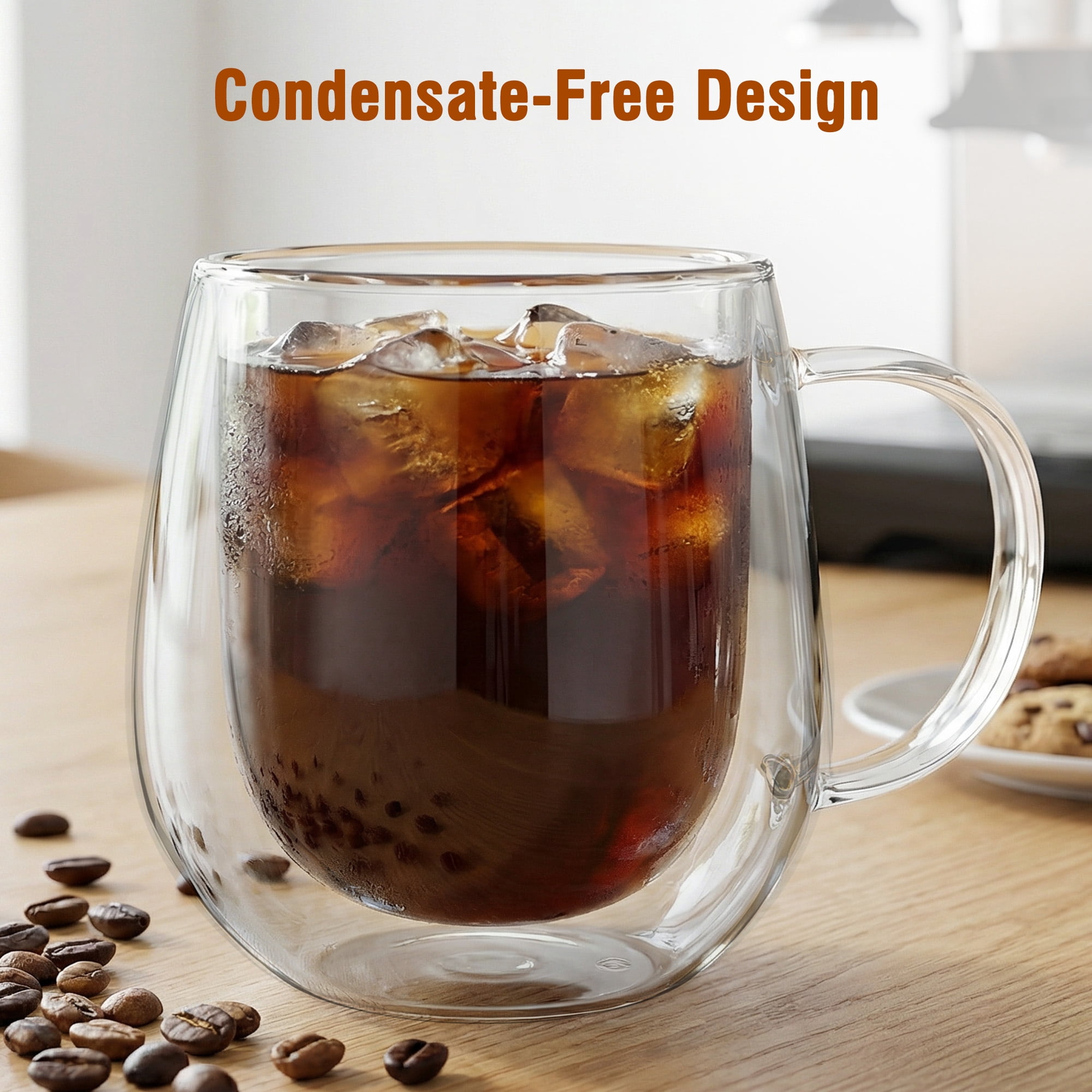 2PCS Coffee Mugs, Transparent Glass Cup With Spoons, Large Capacity, Espresso Mug Set, Latte Mug, Americano Cappuccino Mug, Latte,Breakfast Cup, Milk Cup, Durable& Easy To Clean,350ml/11oz