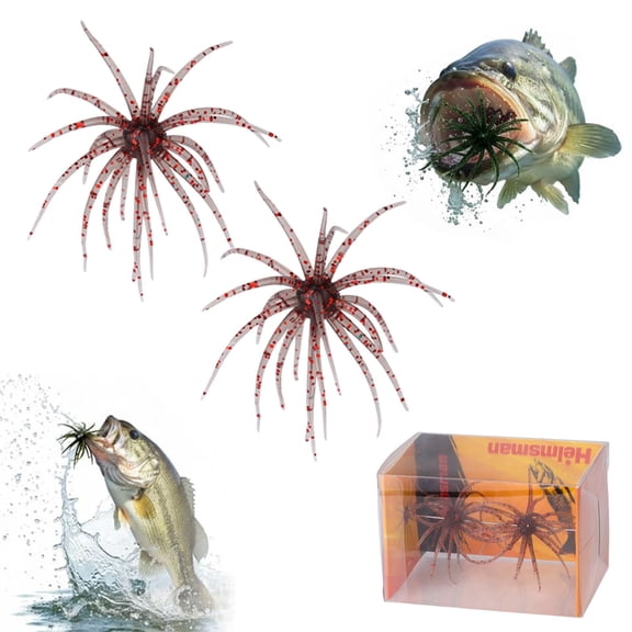 2PCS Coike Lure Bait for Black Pits,Simulation Sea Urchin Bait,Tentacle Creature Lure,Artificial Sea Urchins,Soft Wormss for Bass Fishing for Drop Shot and Finesse, Slow Sinking,Red
