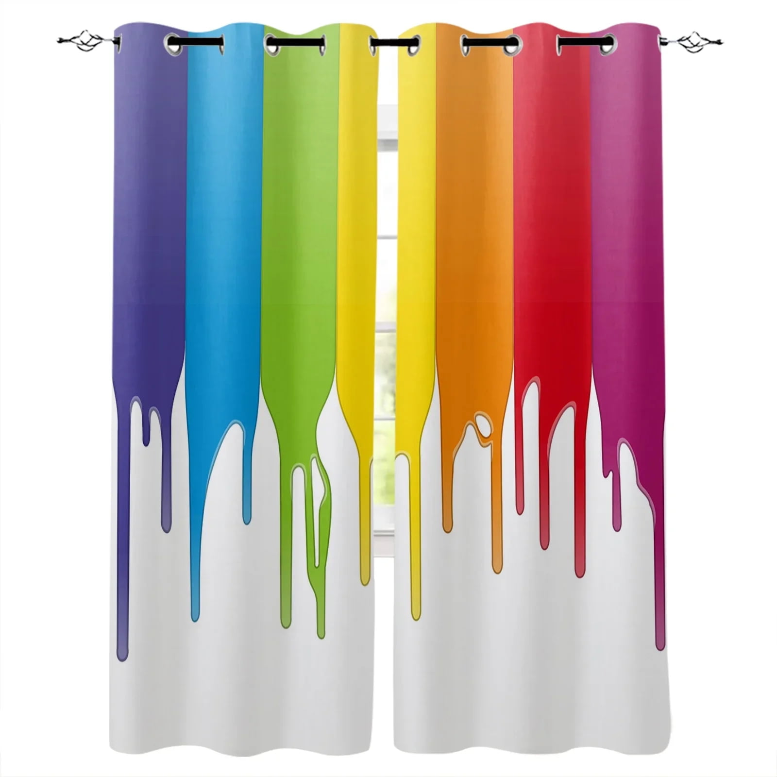 2PCS Color Red Yellow Blue Paint Window Screen Printed Design Office