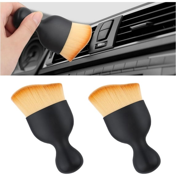 2PCS Colorful Car Dust Brush,Curved Bristles Car Interior Dust Sweeping Soft Brush,Universal Car Detailing Brush for Air Conditioning Vents,Dashboards,Car Interior&Exterior (Double Brown)