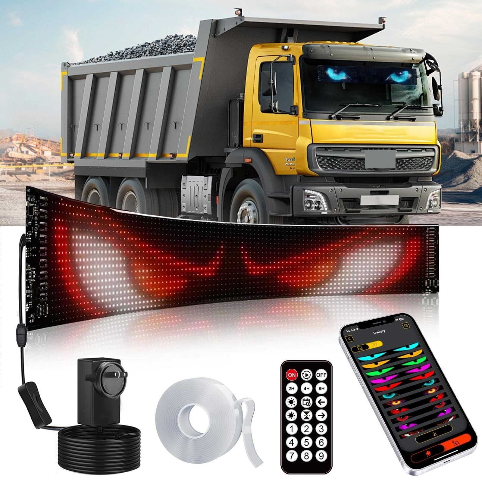 2PCS Colorful Eyes Car LED Display, Programmable Smart Digital ...