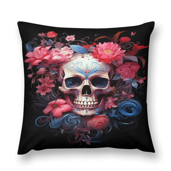 2PCS Colorful Flower Skull Throw Pillow Covers 18x18 Decorative Cushion Case Square Pillows Cover Pillow Cases Accent Pillowcase for Sofa,Couch
