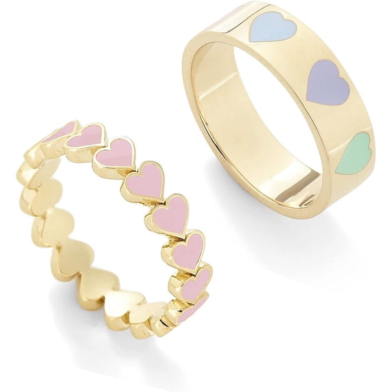 2PCS Colorful Love Heart Couple Stackable Ring Enamel Band Knuckle Finger Rings Set for Women Lover Wedding Punk Promise Jewelry