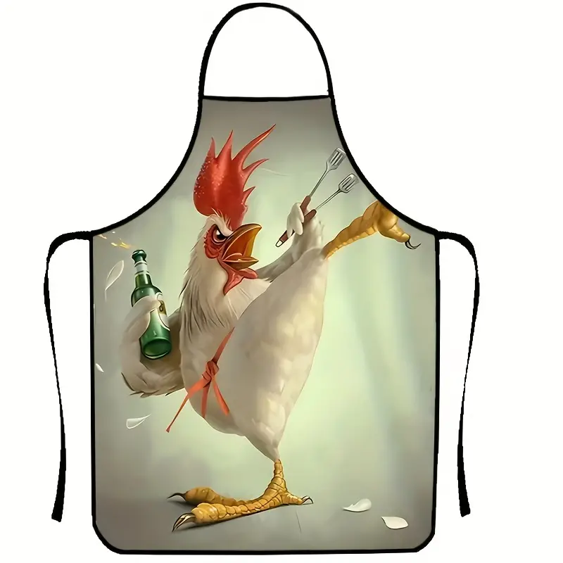 2PCS Colorful Rooster Print Polyester Apron - Sleeveless, Durable Kitchen & Cleaning Bib For Home Use