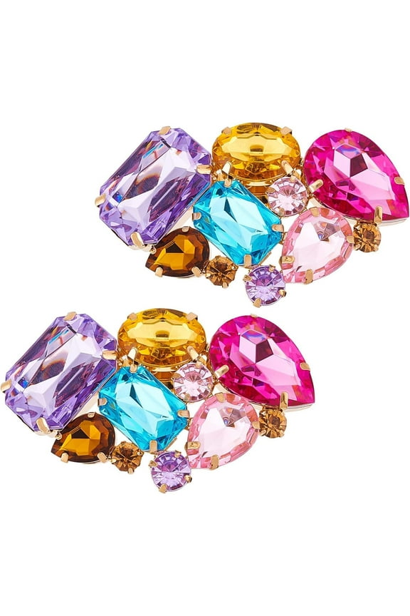 2PCS Colorful Shoe Clips 2.5x1.5 inch Irregular Rhinestones Charms Shoe Buckles Gorgeous Brilliant Shoes Jewelry Decoration with Box for Party Women Girls Bridal Pumps Flats Gold DIY