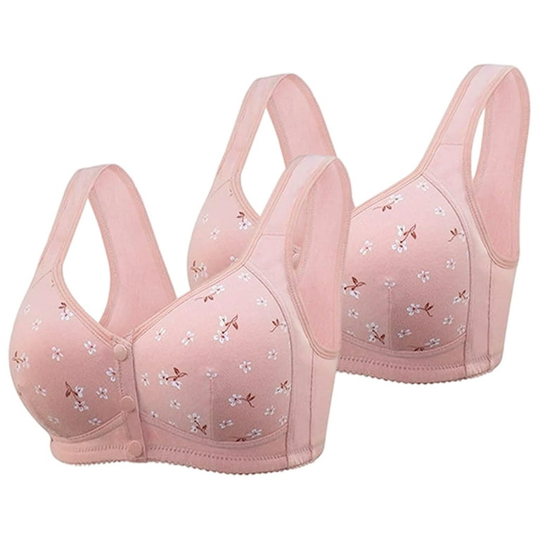 2PCS Comfortable Soft Cotton Front-Close Bralette Big Size Bra Large Size  Middle Age Women-Pink,40/90（L） 