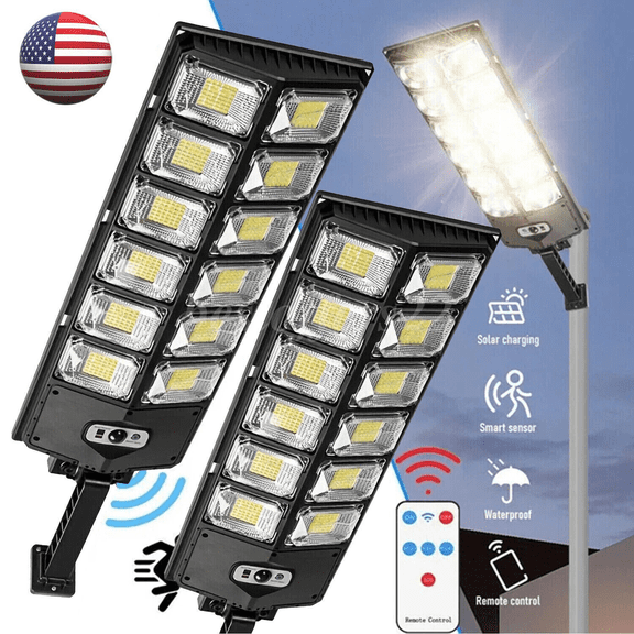 2PCS Commercial 1000000LM LED Outdoor Dusk to Dawn Solar Street Light Road Area Lamp