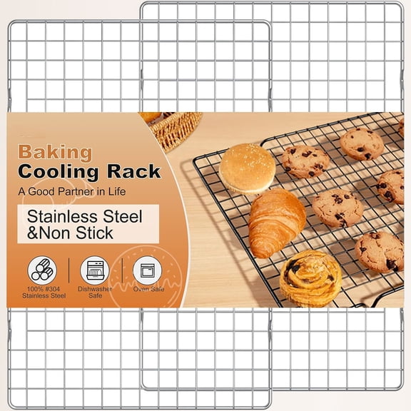 2PCS Cooling Rack for Baking, 10X15 Heavy Duty Wire Rack for Grilling,Baking, Roasting,Cooking,Non-Stick,For Jelly Roll Baking Trays,Multi-Purpose Drainer Rack,Stainless Steel,Silver