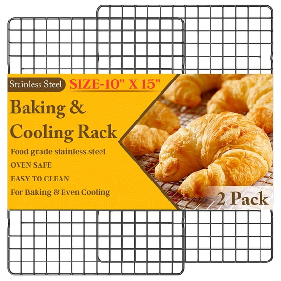 2PCS Cooling Racks for Cooking and Baking - 10" x 15"Heavy Duty Stainless Steel Wire Rack for Baking, Grilling, Roasting - Oven & Dishwasher Safe - Fits Jelly Roll Sheet Pan-Silver