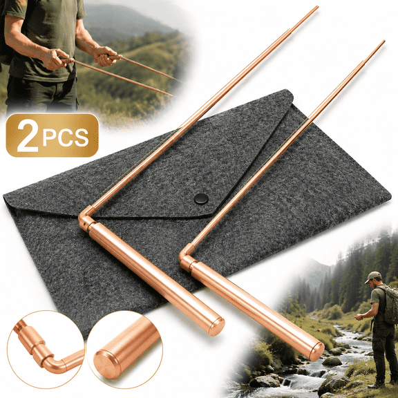 2PCS Copper Dowsing Rod, Divining Rods Upgraded Flexible Rotation Tool, Solid Copper and Brass Dowsing Rods with Bag, for Detect Gold, Water, Ghost Hunting, Yes or No Questions etc