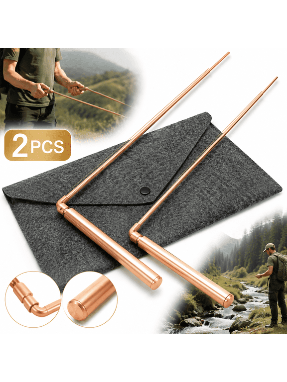 2PCS Copper Dowsing Rod, Divining Rods Upgraded Flexible Rotation Tool, Solid Copper and Brass Dowsing Rods with Bag, for Detect Gold, Water, Ghost Hunting, Yes or No Questions etc