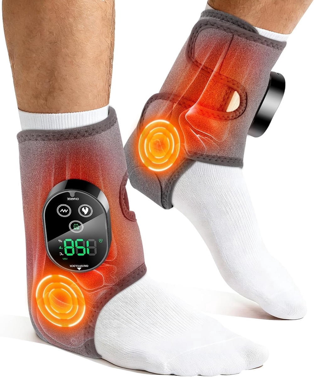 2PCS Cordless Foot Massager for Neuropathy, 3000mAh Rechargeable Ankle Heating Pad with Massage for Circulation, Foot Ankle Pain Relief Massager, Gray