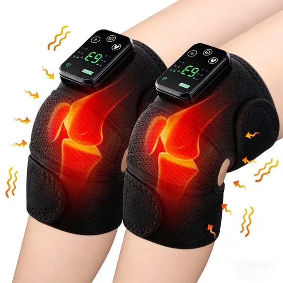 2PCS Cordless Knee Massager, Heated Knee Massager, Knee Shoulder Elbow Heating Pad, Adjustable Knee Brace Wrap with 3 Heat Levels & 3 Vibration Modes, Gift for Men Women Elderly, Black
