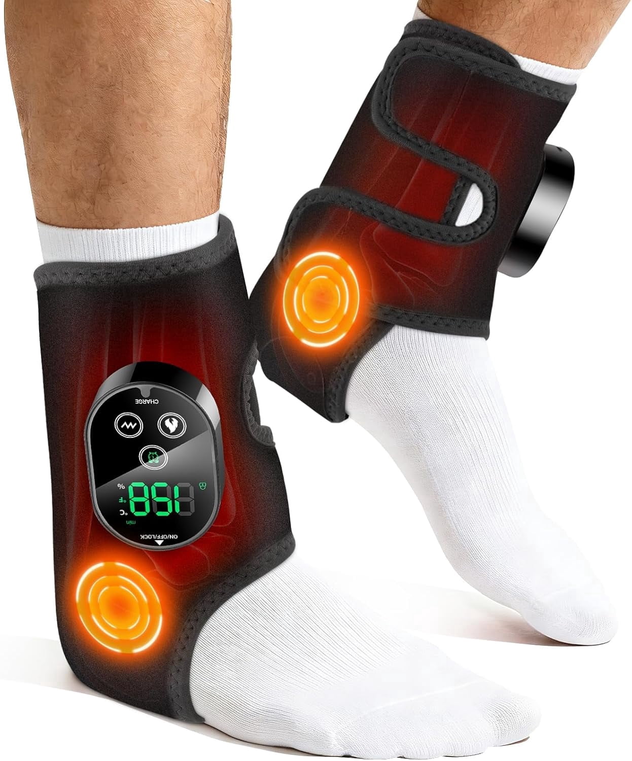 2PCS Cordless Neuropathy Foot Massager, Ankle Massager for Pain Relief, Ankle Heating Pad Plantar Fasciitis Relief, Black