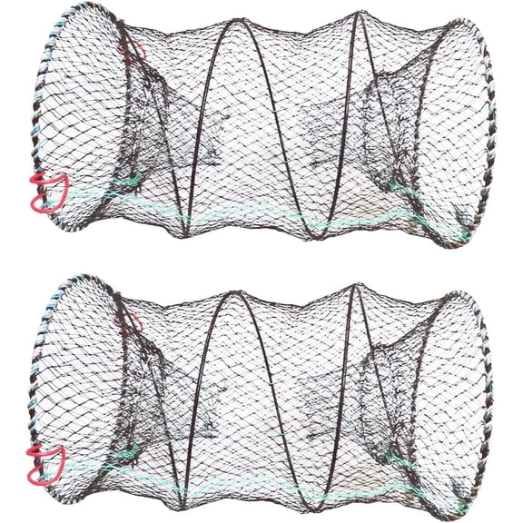 2PCS Crab Trap Minnow Trap Crawfish Fish Trap Crawfish Cast Net for Bait Fish Folded Crawdad Crayfish Traps, 25cm