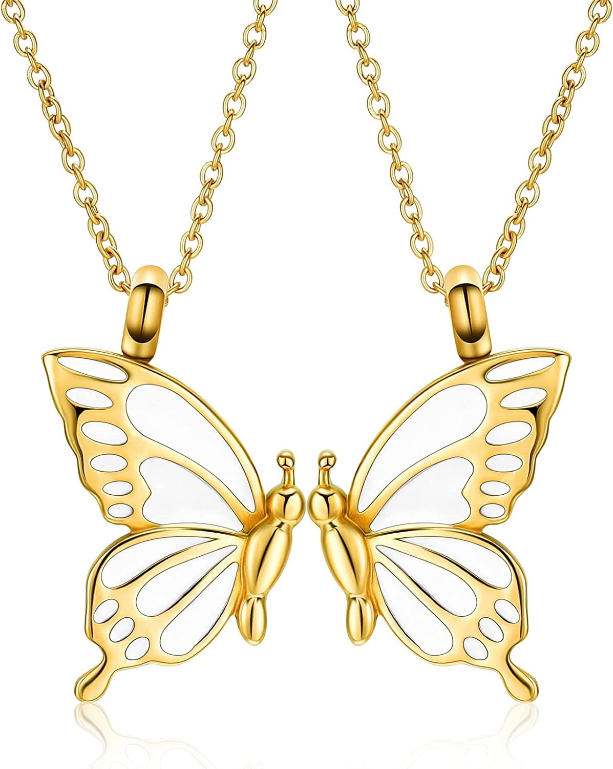 2PCS Cremation Jewelry for Ashes Butterfly Pendant Urn Necklace