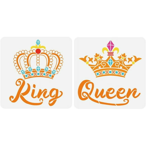 2PCS Crown Stencil for Painting 11.8x11.8inch Queen and King Painting Template Retro Crown Pattern Stencil Vintage Theme Craft Stencil for Painting on Wall Wood Furniture DIY Home Decor