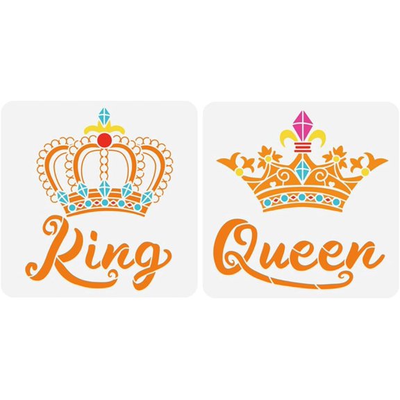 2PCS Crown Stencil for Painting Queen and King Painting Template Retro Crown Pattern Stencil