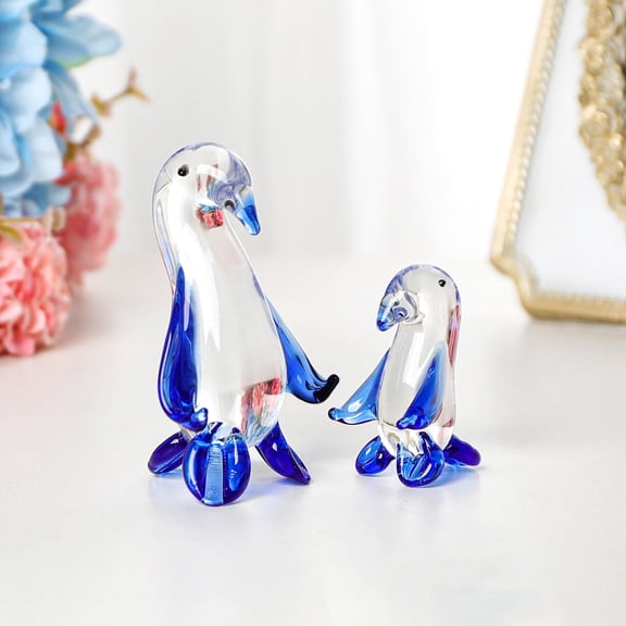 2PCS Crystal Penguin Figurine Decor Glass Penguin Statue Ornaments Art3&1.88 inch (Clear Blue)