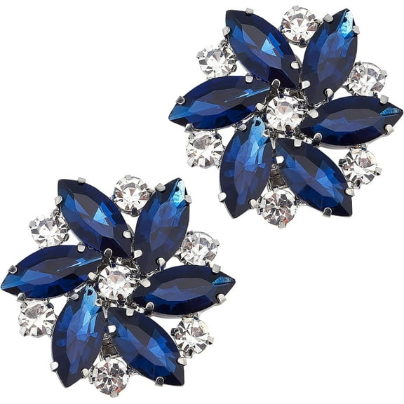 2PCS Crystal Shoe Clips 1.3x1.2 inch Blue Rhinestones Shoe Buckles Charms Exquisite Flower Shape Shoes Jewelry Decoration with Box for Women Bridal Pumps Flats Clutch Dress Hat Shoe DIY
