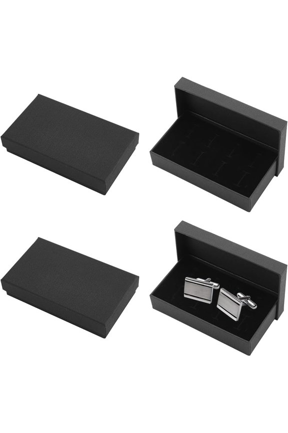 2PCS Cufflink Display Boxes Black Tie Clip Case Box Paper Cardboard Velvet Gift Box Jewelry Display Holder for Women Small Cufflink Earrings Rings Ear Stud Jewelry Packaging Storage for DIY