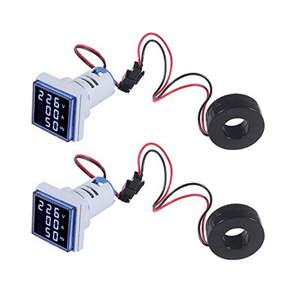 2PCS Current Voltage Meters, Digital 3In1 22mm Voltmeter Ammeter Hz Meter AC 60-500V Frequency Indicator