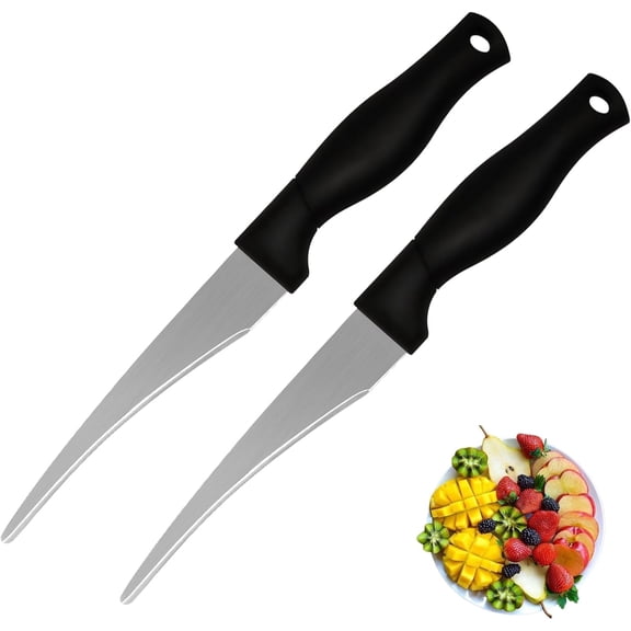 2PCS Curved Paring Knife - Ultra-Sharp Stainless Steel Peeling Knife with Concave Blade for Fruit & Vegetable - Professional Kitchen Knives Chef Knife for Precision Garnishing & Slicing