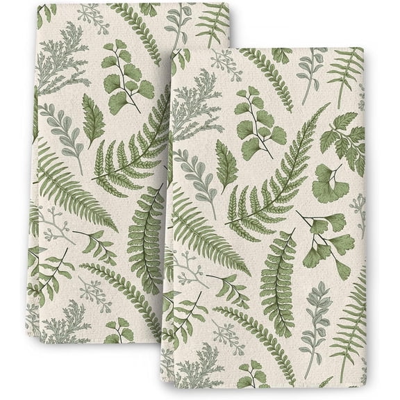 2PCS Cute Botanic Dish Towels for Drying Dishes, 16x24in Absorbent Decorative Sage Green Herbs Leaves Kitchen Towels,Hand Towels Tea Tewels for Kitchen Baking Bar Bathroom Decoration