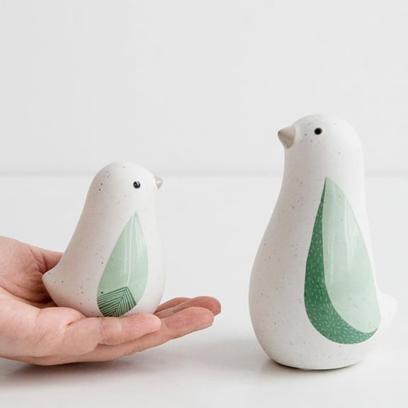 2PCS Cute Ceramic Bird Figurine with Green Leaf Wings - Charming Tabletop Ornament for Home Decor and Tea Table 3.3-5.3 Inches
